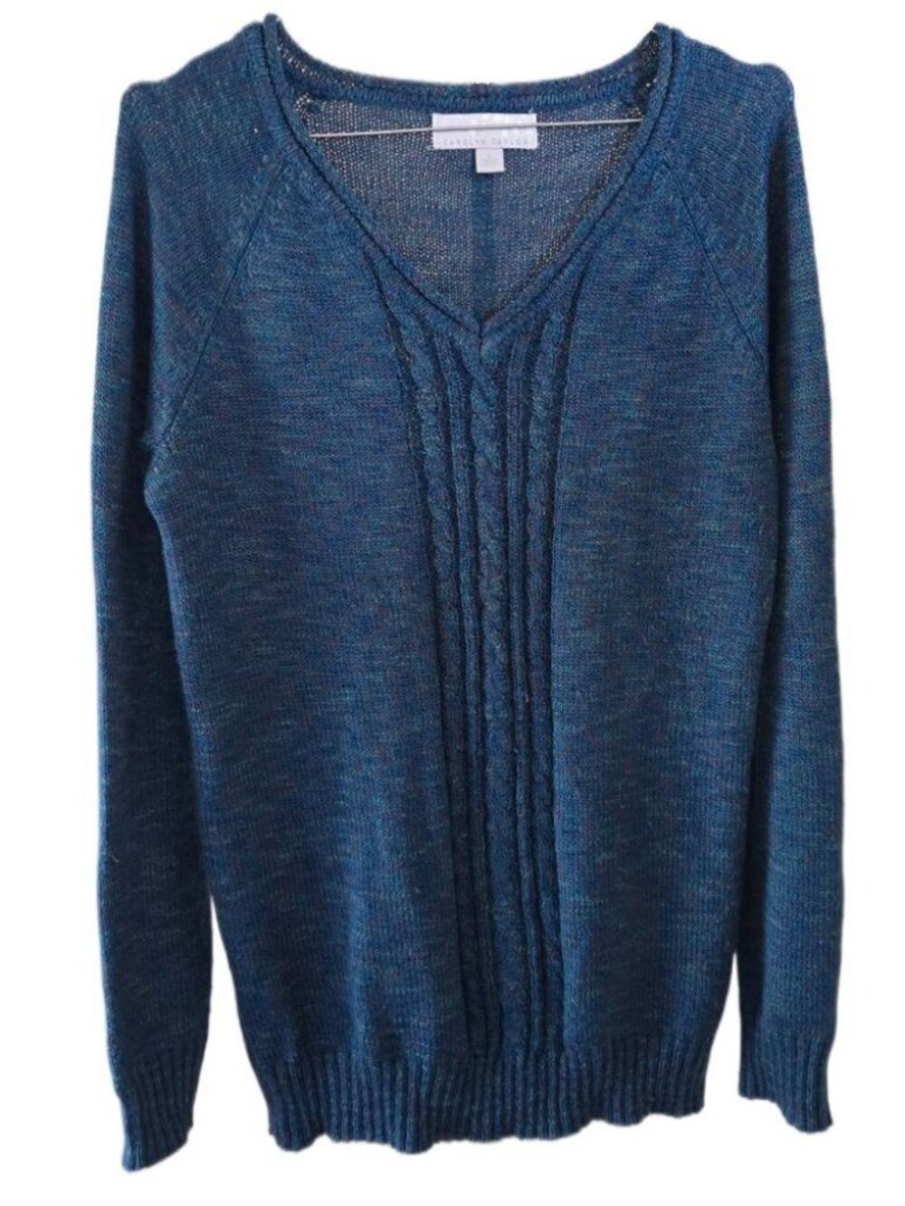 Carolyn Taylor Soft Teal V-Neck Long Sleeve Sweater